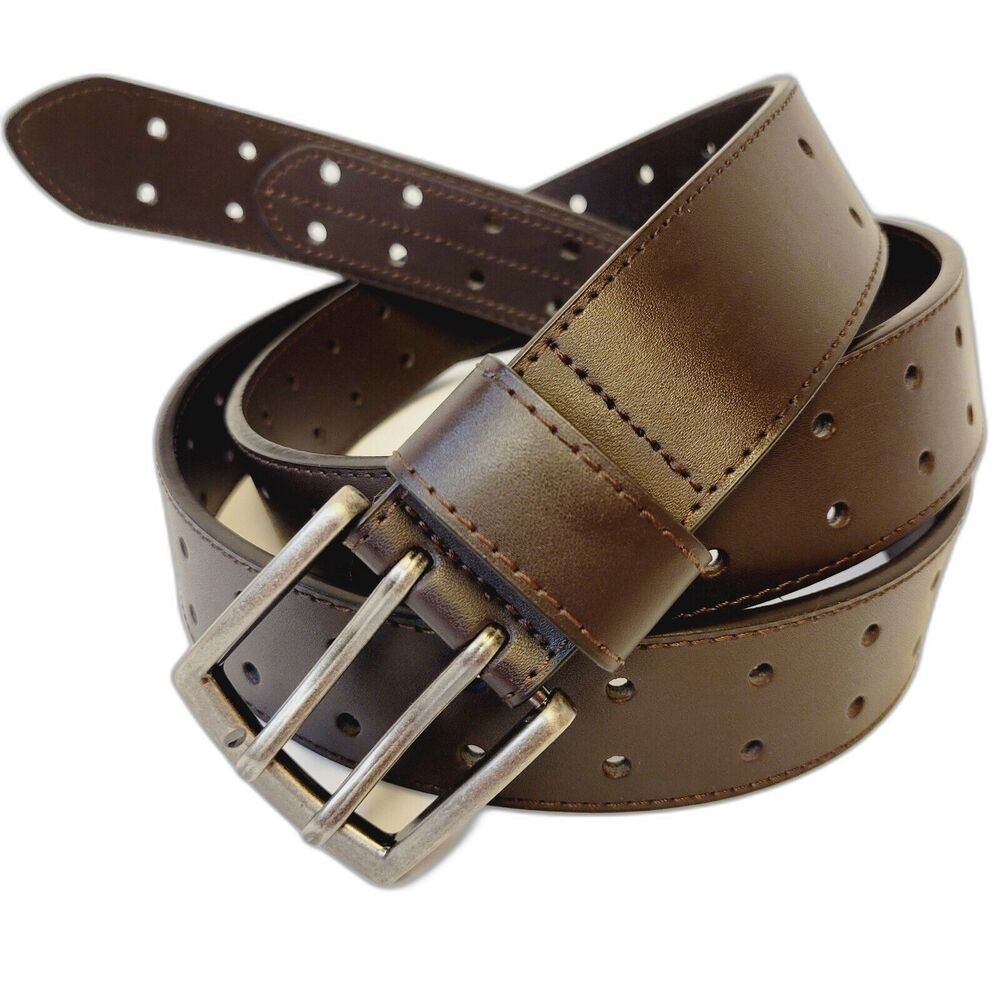 Genuine Leather King Size 56/58 Brown Double Prong Mens Belt - Picture 2 of 10